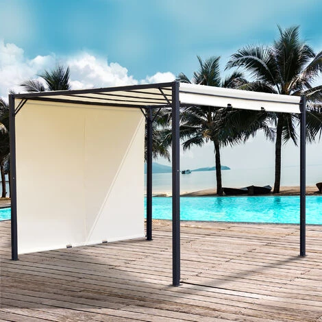 Outsunny Pergola Rétractable Dim. 3L X 3l X 2,3H M Structure Acier époxy Anticorrosion Noir Toile Polyester Haute Densité Crème - Crème 6 Outsunny Pergola Rétractable Dim. 3L X 3l X 2,3H M Structure Acier époxy Anticorrosion Noir Toile Polyester Haute Densité Crème - Crème - Image 4