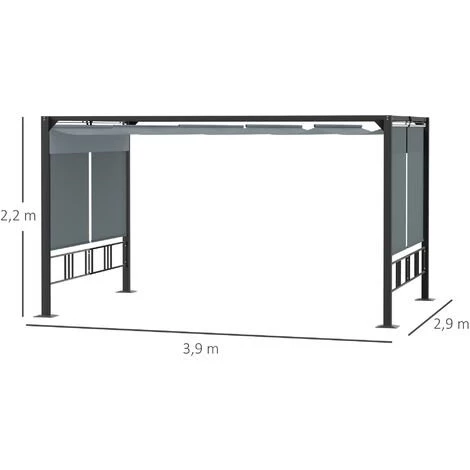 Outsunny Pergola Rétractable 3,9L X 2,9l X 2,2H M Structure Alu. Acier époxy Noir Double Toile Polyester Haute Densité Gris 5 Outsunny Pergola Rétractable 3,9L X 2,9l X 2,2H M Structure Alu. Acier époxy Noir Double Toile Polyester Haute Densité Gris - Image 3