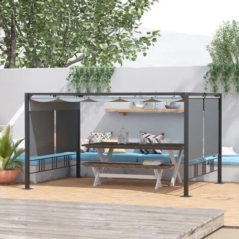 Outsunny Pergola Rétractable 3,9L X 2,9l X 2,2H M Structure Alu. Acier époxy Noir Double Toile Polyester Haute Densité Gris 6 Outsunny Pergola Rétractable 3,9L X 2,9l X 2,2H M Structure Alu. Acier époxy Noir Double Toile Polyester Haute Densité Gris - Image 4