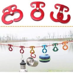 LANGRAY Lot De 6 Crochets En Aluminium Multifonctionnel Crochets De Tente En T Tendeur De Tente Crochets De Corde Léger Pour Tente Bâche Camping Randonnée Rouge -Tente de réception Soldes 54903552 3