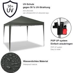 WOLTU Tonnelle De Jardin. Tente Pliante. Protection Du Soleil UV 50+. Facile à Installer Hauteur Réglable 3x3m. Gris -Tente de réception Soldes 54942339 4