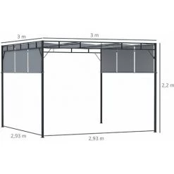 Outsunny Pergola Rétractable Dim. 3L X 3l X 2,2H M Structure Acier époxy Anticorrosion Noir Triple Toile Polyester Haute Densité Gris - Gris -Tente de réception Soldes 54943848 3