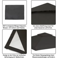 TolleTour Toit De Remplacement Toits De Pavillon Et Parties Latérales Toit De Tente 3x3M Avec Cheminée Bache De Remplacement Toit De Pavillon Bache De Toit - Anthracite -Tente de réception Soldes 54953585 3