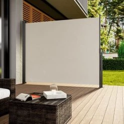 CASARIA Store Latéral Rétractable Brise-vue Avec Toile En Polyester Auvent Paravent Extérieur Balcon Terrasse Jardin Creme 160x300cm (de) -Tente de réception Soldes 55052956 2