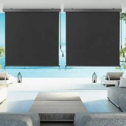 Homfa 1,6 X 2,5 M Store Vertical Balcon Store Roulant Extérieur En Métal Et Polyester Avec Manivelle Et Cassette D'Auvent Pare-Soleil, Pare-Vue, Protection Du Vent Pour Balcon, Terrasse, Patio , Gris -Tente de réception Soldes 55165853 5