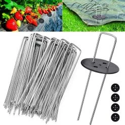 ENLENK Piquets De Jardin, Piquets De Fixation De Jardin, Piquets De Fixation Tente 2,5 Mm D'épaisseur, 15 Cm/2,5 Cm, Pour Fixer Le Tissu De Mauvaises Herbes, Les Feuilles De Sol (50 PCS /4 Rondelle)