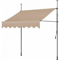 Gizcam 300 X 120 Cm Auvent Balcon, Store Balcon Imperméable Avec Manivelle, Sans Perçage, Résistant Aux UV Réglable En Hauteur, En Métal Et Polyester, Kaki