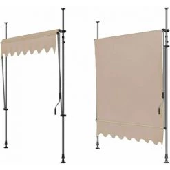 Gizcam 300 X 120 Cm Auvent Balcon, Store Balcon Imperméable Avec Manivelle, Sans Perçage, Résistant Aux UV Réglable En Hauteur, En Métal Et Polyester, Kaki -Tente de réception Soldes 55298822 4