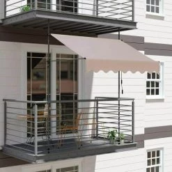 Gizcam 300 X 120 Cm Auvent Balcon, Store Balcon Imperméable Avec Manivelle, Sans Perçage, Résistant Aux UV Réglable En Hauteur, En Métal Et Polyester, Kaki -Tente de réception Soldes 55298822 5