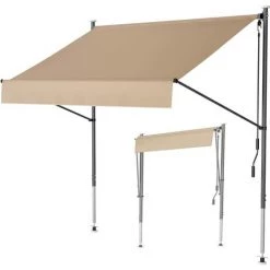 Gizcam Auvent Balcon, 200 X 150 Cm Store Balcon Imperméable Avec Manivelle, Sans Perçage, Résistant Aux UV Réglable En Hauteur, En Métal Et Polyester, Kaki