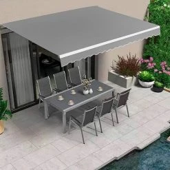 Dripex Store Banne, Store Banne Manuel Rétractable 300 X 250 CM En Aluminium Polyester Étanche Et Résistant Aux UV Angle Réglable 0-45° Pour Terrasse Bistro Balcon Gris