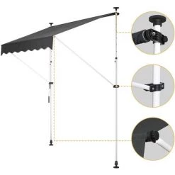 Dripex Store Banne Manuel Rétractable 250 X 120 Cm, Auvent De Terasse Hauteur Et Inclinaison Réglable Sans Perçage Imperméable Résistant UV En Polyester Pour Balcon Jardin Terrasse Patio -Tente de réception Soldes 55390963 4