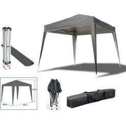 URBAN LIVING Gazebo De Jardin Extérieur Tente De Réception Pliable Anthracite Terrasse 3x3x2.5 M -Tente de réception Soldes 55522278 2