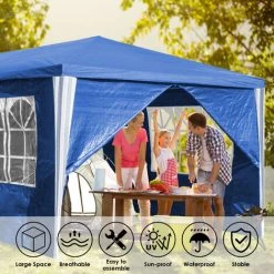 TolleTour Pavillon Pavillons & Tentes De Réception Chapiteau Chapiteau Entièrement Refermable Pavillon Tente De Réception PE étanche Avec Franges 3x6m Bleu - Bleu -Tente de réception Soldes 55627660 3