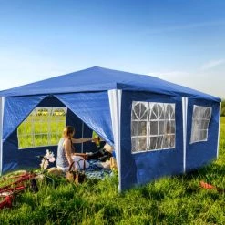 TolleTour Pavillon Pavillons & Tentes De Réception Chapiteau Chapiteau Entièrement Refermable Pavillon Tente De Réception PE étanche Avec Franges 3x6m Bleu - Bleu -Tente de réception Soldes 55627660 5