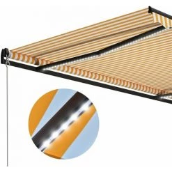 INLIFE Auvent Manuel Rétractable Avec LED 400x300 Cm Jaune Et Blanc 11 INLIFE Auvent Manuel Rétractable Avec LED 400x300 Cm Jaune Et Blanc -Tente de réception Soldes 55641757 5