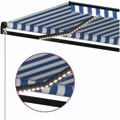 INLIFE Auvent Manuel Rétractable Avec LED 450x300 Cm Bleu Et Blanc -Tente de réception Soldes 55642092 5