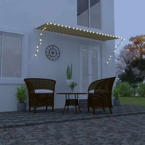 INLIFE Auvent Rétractable Avec LED 400x150 Cm Jaune Et Blanc 3 INLIFE Auvent Rétractable Avec LED 400x150 Cm Jaune Et Blanc