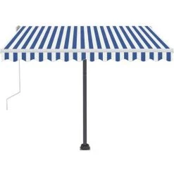 INLIFE Auvent Manuel Rétractable Avec LED 300x250 Cm Bleu Et Blanc -Tente de réception Soldes 55642366 5