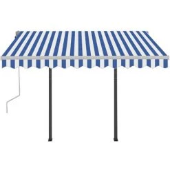INLIFE Auvent Rétractable Automatique Et Poteaux 3,5x2,5 M Bleu Blanc -Tente de réception Soldes 55642555 5