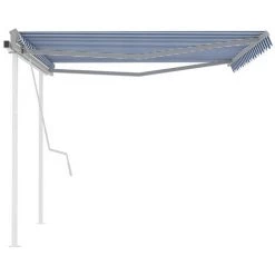 INLIFE Auvent Manuel Rétractable Avec Poteaux 4x3,5 M Bleu Et Blanc 9 INLIFE Auvent Manuel Rétractable Avec Poteaux 4x3,5 M Bleu Et Blanc -Tente de réception Soldes 55642714 4