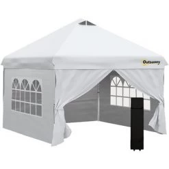 Outsunny Tonnelle Barnum Pliant Pop-up 3L X 3l X 2,84H M 4 Parois Latérales Amovibles 2 Fenêtres + Sac De Transport Métal Oxford Blanc - Blanc