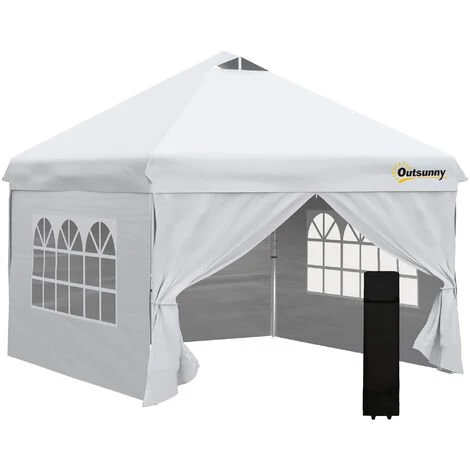 Outsunny Tonnelle Barnum Pliant Pop-up 3L X 3l X 2,84H M 4 Parois Latérales Amovibles 2 Fenêtres + Sac De Transport Métal Oxford Blanc - Blanc 3 Outsunny Tonnelle Barnum Pliant Pop-up 3L X 3l X 2,84H M 4 Parois Latérales Amovibles 2 Fenêtres + Sac De Transport Métal Oxford Blanc - Blanc