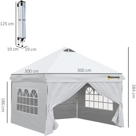 Outsunny Tonnelle Barnum Pliant Pop-up 3L X 3l X 2,84H M 4 Parois Latérales Amovibles 2 Fenêtres + Sac De Transport Métal Oxford Blanc - Blanc 5 Outsunny Tonnelle Barnum Pliant Pop-up 3L X 3l X 2,84H M 4 Parois Latérales Amovibles 2 Fenêtres + Sac De Transport Métal Oxford Blanc - Blanc - Image 3