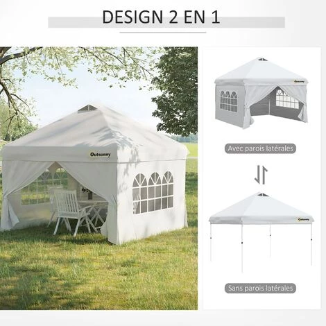 Outsunny Tonnelle Barnum Pliant Pop-up 3L X 3l X 2,84H M 4 Parois Latérales Amovibles 2 Fenêtres + Sac De Transport Métal Oxford Blanc - Blanc 7 Outsunny Tonnelle Barnum Pliant Pop-up 3L X 3l X 2,84H M 4 Parois Latérales Amovibles 2 Fenêtres + Sac De Transport Métal Oxford Blanc - Blanc - Image 5