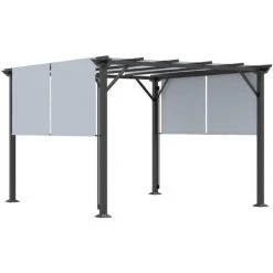 Outsunny Pergola Rétractable 3,05L X 3,05l X 2,2H M Structure Métal époxy Anticorrosion Noir Double Toile Polyester Haute Densité Gris - Gris