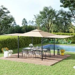 Outsunny Tonnelle Pavillon De Jardin 3x3 M Avec Double Toit Pour Ventilation Auvents Réglables Structure En Métal Tissu Polyester Beige - Beige 8 Outsunny Tonnelle Pavillon De Jardin 3x3 M Avec Double Toit Pour Ventilation Auvents Réglables Structure En Métal Tissu Polyester Beige - Beige -Tente de réception Soldes 55776890 2