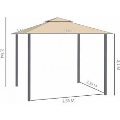 Outsunny Tonnelle Pavillon De Jardin 3x3 M Avec Double Toit Pour Ventilation Auvents Réglables Structure En Métal Tissu Polyester Beige - Beige 9 Outsunny Tonnelle Pavillon De Jardin 3x3 M Avec Double Toit Pour Ventilation Auvents Réglables Structure En Métal Tissu Polyester Beige - Beige -Tente de réception Soldes 55776890 3