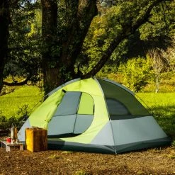 Outsunny Tente De Camping 3 Personnes - Portes Zippées, Poche Rangement, Sac Transport Inclus - Dim. 210L X 210l X 119H Cm - Fibre Verre Polyester Tissu Oxford Gris Vert - Vert -Tente de réception Soldes 55776921 2