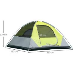 Outsunny Tente De Camping 3 Personnes - Portes Zippées, Poche Rangement, Sac Transport Inclus - Dim. 210L X 210l X 119H Cm - Fibre Verre Polyester Tissu Oxford Gris Vert - Vert -Tente de réception Soldes 55776921 3