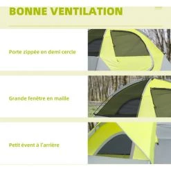Outsunny Tente De Camping 3 Personnes - Portes Zippées, Poche Rangement, Sac Transport Inclus - Dim. 210L X 210l X 119H Cm - Fibre Verre Polyester Tissu Oxford Gris Vert - Vert -Tente de réception Soldes 55776921 5