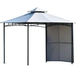 AZKOEESY Toile De Toit Tonnelle Avec Panneau Latéral En Acier Enduit De Poudre Toit Résistant Avec Revêtement Hydrofuge 180 G/m² 3 M X 3 M X 2,6 M Argent