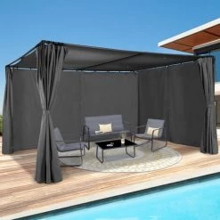 IDMARKET Pergola SAN JOSE 3x4 M Tonnelle De Jardin Avec Rideaux Toile Grise Tente De Réception 9 IDMARKET Pergola SAN JOSE 3x4 M Tonnelle De Jardin Avec Rideaux Toile Grise Tente De Réception -Tente de réception Soldes 56367230 3