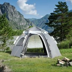 [EN.CASA] Tente De Camping Nybro Montage Instantané 240 X 205 X 140 Cm Gris Foncé Gris Clair [pro.tec]