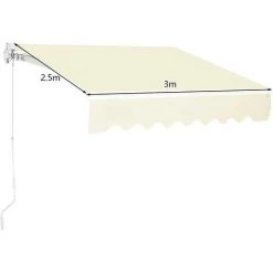 DREMADE DREAMADE Auvent Rétractable Manuel De Terrasse, Store Banne Pliable 3x2,5M, Bras Repliable Avec Manivelle, Protection Solaire Avec Tissu Résistant Aux UV, Pour Balcon,Cour,Restaurant (Beige Clair) -Tente de réception Soldes 56476553 5