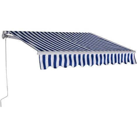 DREMADE DREAMADE Auvent Rétractable Manuel De Terrasse, Store Banne Pliable 3x2,5M, Bras Repliable Avec Manivelle, Protection Solaire Avec Tissu Résistant Aux UV, Pour Balcon,Cour,Restaurant (Bleu Et Blanc) 3 DREMADE DREAMADE Auvent Rétractable Manuel De Terrasse, Store Banne Pliable 3x2,5M, Bras Repliable Avec Manivelle, Protection Solaire Avec Tissu Résistant Aux UV, Pour Balcon,Cour,Restaurant (Bleu Et Blanc)