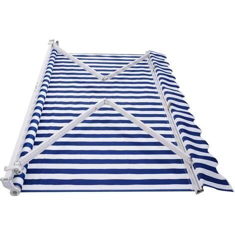 DREMADE DREAMADE Auvent Rétractable Manuel De Terrasse, Store Banne Pliable 3x2,5M, Bras Repliable Avec Manivelle, Protection Solaire Avec Tissu Résistant Aux UV, Pour Balcon,Cour,Restaurant (Bleu Et Blanc) 5 DREMADE DREAMADE Auvent Rétractable Manuel De Terrasse, Store Banne Pliable 3x2,5M, Bras Repliable Avec Manivelle, Protection Solaire Avec Tissu Résistant Aux UV, Pour Balcon,Cour,Restaurant (Bleu Et Blanc) – Image 3