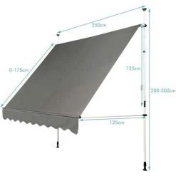 DREMADE DREAMADE Auvent Rétractable Manuel Avec Manivelle, Store Banne Avec Tige De Support Réglable En Hauteur, Résistant Au Solaire, Pour Balcon, Cour, Terrasse De Café, D’Hôtel, De Magasin (Gris, 2,5M) 11 DREMADE DREAMADE Auvent Rétractable Manuel Avec Manivelle, Store Banne Avec Tige De Support Réglable En Hauteur, Résistant Au Solaire, Pour Balcon, Cour, Terrasse De Café, D’Hôtel, De Magasin (Gris, 2,5M) -Tente de réception Soldes 56476600 5