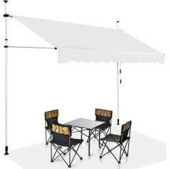 DREMADE DREAMADE Auvent Rétractable Manuel Avec Manivelle, Store Banne Avec Tige De Support Réglable En Hauteur, Résistant Au Solaire, Pour Balcon, Cour, Terrasse De Café, D’Hôtel, De Magasin (Beige, 3M)