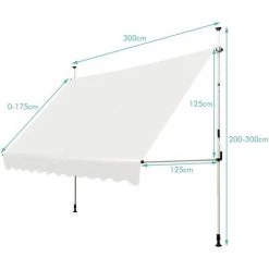 DREMADE DREAMADE Auvent Rétractable Manuel Avec Manivelle, Store Banne Avec Tige De Support Réglable En Hauteur, Résistant Au Solaire, Pour Balcon, Cour, Terrasse De Café, D’Hôtel, De Magasin (Beige, 3M) -Tente de réception Soldes 56476619 5