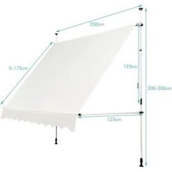 DREMADE DREAMADE Auvent Rétractable Manuel Avec Manivelle, Store Banne Avec Tige De Support Réglable En Hauteur, Résistant Au Solaire, Pour Balcon, Cour, Terrasse De Café, D’Hôtel, De Magasin (Beige, 2,5M) -Tente de réception Soldes 56476638 5
