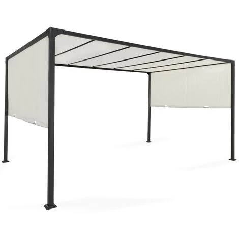 IDMARKET Pergola Coulissante 2 Pans 3x4 M Belvédère De Jardin Toile écrue 4 IDMARKET Pergola Coulissante 2 Pans 3x4 M Belvédère De Jardin Toile écrue – Image 2