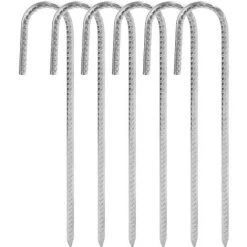 DENUOTOP Piquets De Tente En Acier 6 Pièces Kit Fixation Trampoline En J Galvanisé Tente Pour Trampoline Pour Tente De Camping Balançoire Auvents De Trampoline (8 Mm X 30 Cm)