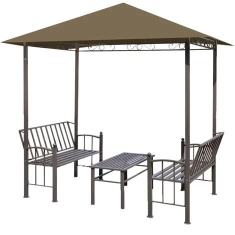 Topdeal Pavillon De Jardin Et Table Et Bancs 2,5x1,5x2,4m Taupe 180g/m² FF312222_FR 4 Topdeal Pavillon De Jardin Et Table Et Bancs 2,5x1,5x2,4m Taupe 180g/m² FF312222_FR – Image 2