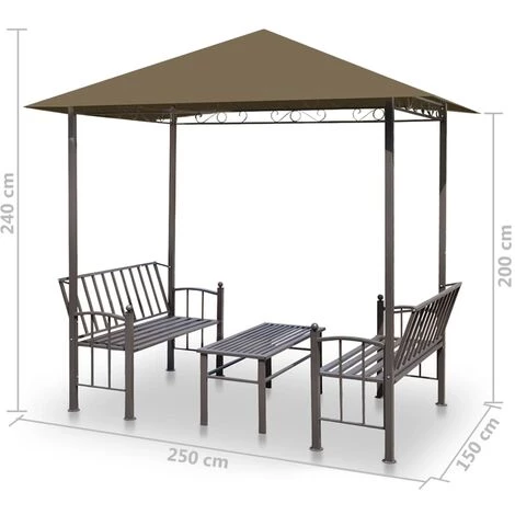 Topdeal Pavillon De Jardin Et Table Et Bancs 2,5x1,5x2,4m Taupe 180g/m² FF312222_FR 7 Topdeal Pavillon De Jardin Et Table Et Bancs 2,5x1,5x2,4m Taupe 180g/m² FF312222_FR – Image 5