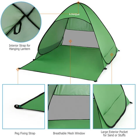 Lixada Automatique Instantané Pop Up Tente De Plage Léger Extérieur Protection UV Camping Pêche Tente Cabana Abri Soleil - Vert - S 6 Lixada Automatique Instantané Pop Up Tente De Plage Léger Extérieur Protection UV Camping Pêche Tente Cabana Abri Soleil - Vert - S – Image 4